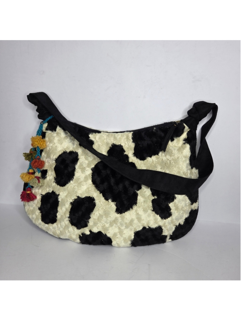 Atenti Cow Print Bag Black and White Curly Cow Shoulder Bag Purse